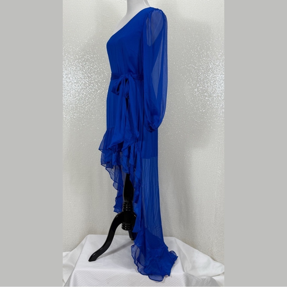 Gianni Bini Cobalt Blue One Shoulder Hi Low Dress Size 8 Asymmetrical Chiffon - Picture 9 of 13